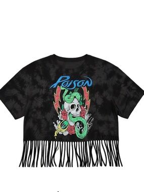 Poison band crop top from 2023. Black and grey tie dye screen printed skull